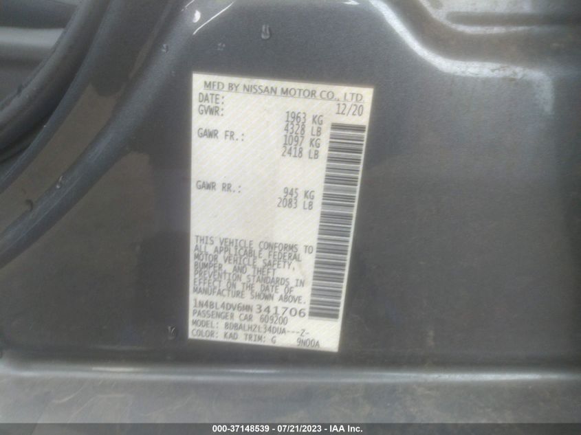 2021 NISSAN ALTIMA 2.5 SV - 1N4BL4DV6MN341706