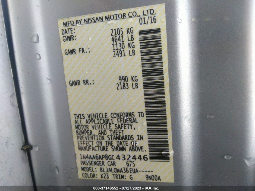 2016 NISSAN MAXIMA 3.5 - 1N4AA6AP8GC432446