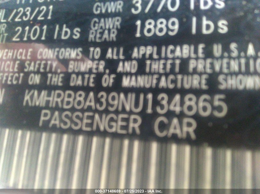 2022 HYUNDAI VENUE SE - KMHRB8A39NU134865