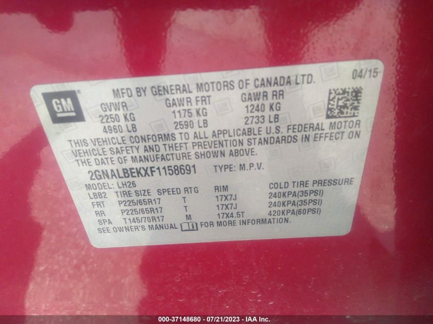 2015 CHEVROLET EQUINOX LT - 2GNALBEKXF1158691