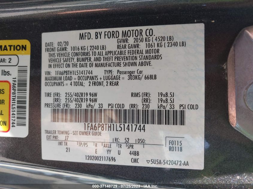 2020 FORD MUSTANG ECOBOOST - 1FA6P8TH1L5141744