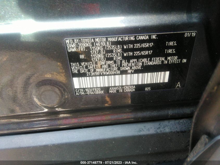 2019 TOYOTA RAV4 LE - 2T3H1RFV1KW008498