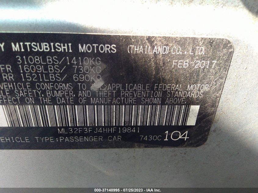 2017 MITSUBISHI MIRAGE G4 ES - ML32F3FJ4HHF19841