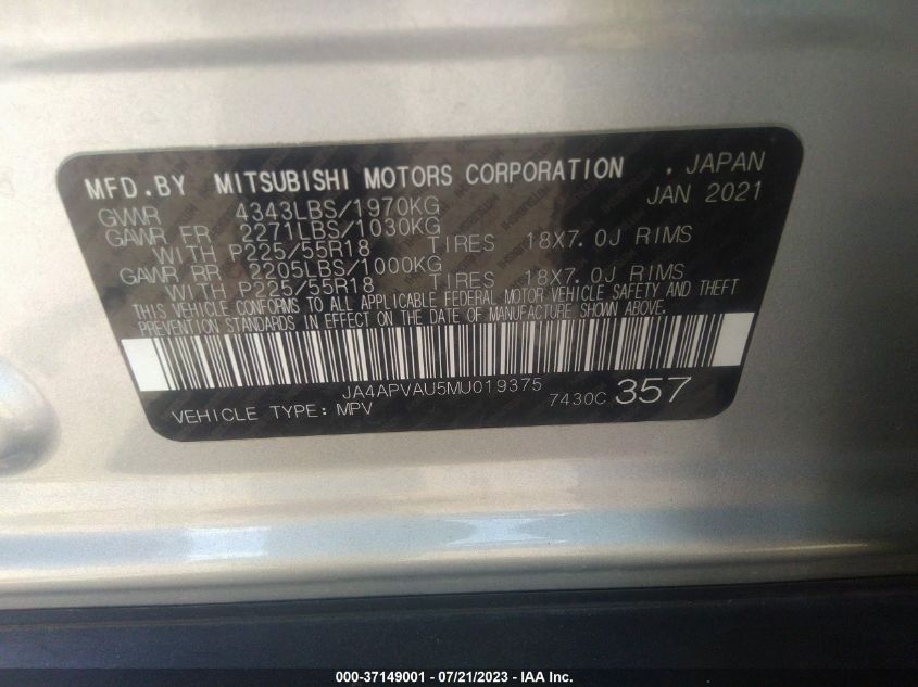 2021 MITSUBISHI OUTLANDER SPORT SE - JA4APVAU5MU019375