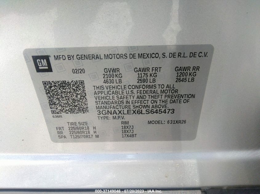 2020 CHEVROLET EQUINOX LT - 3GNAXLEX6LS645473