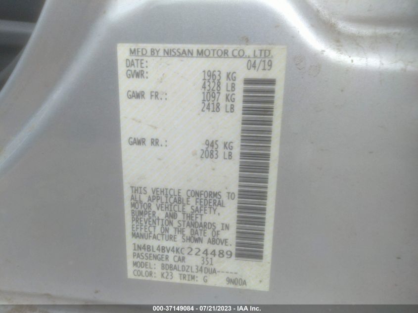 2019 NISSAN ALTIMA 2.5 S - 1N4BL4BV4KC224489