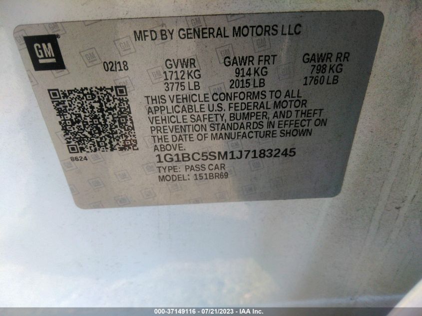 2018 CHEVROLET CRUZE LS - 1G1BC5SM1J7183245