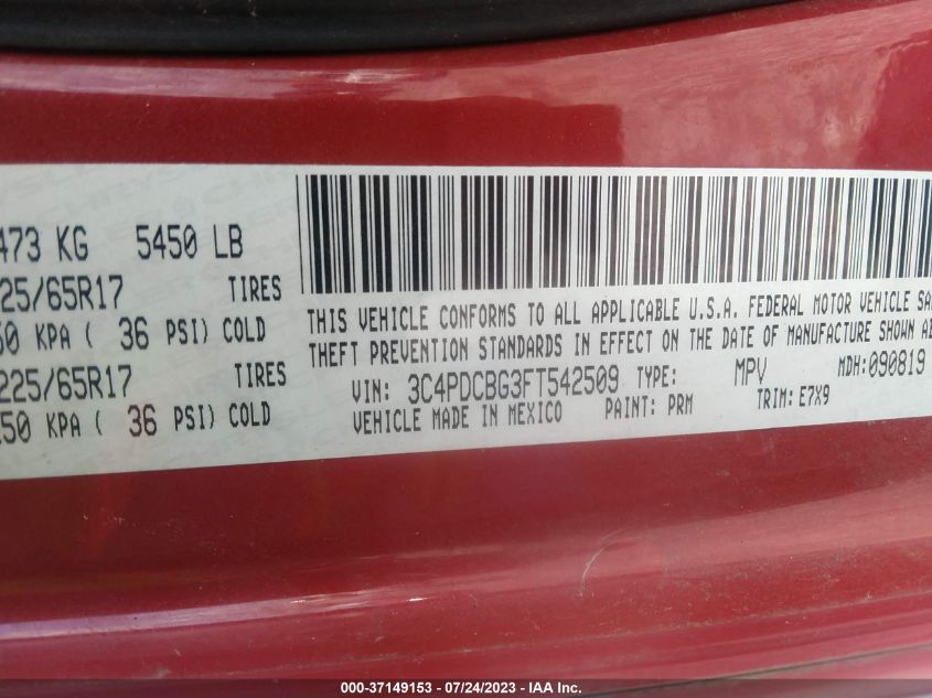 2015 DODGE JOURNEY SXT - 3C4PDCBG3FT542509