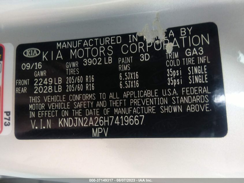2017 KIA SOUL BASE - KNDJN2A26H7419667