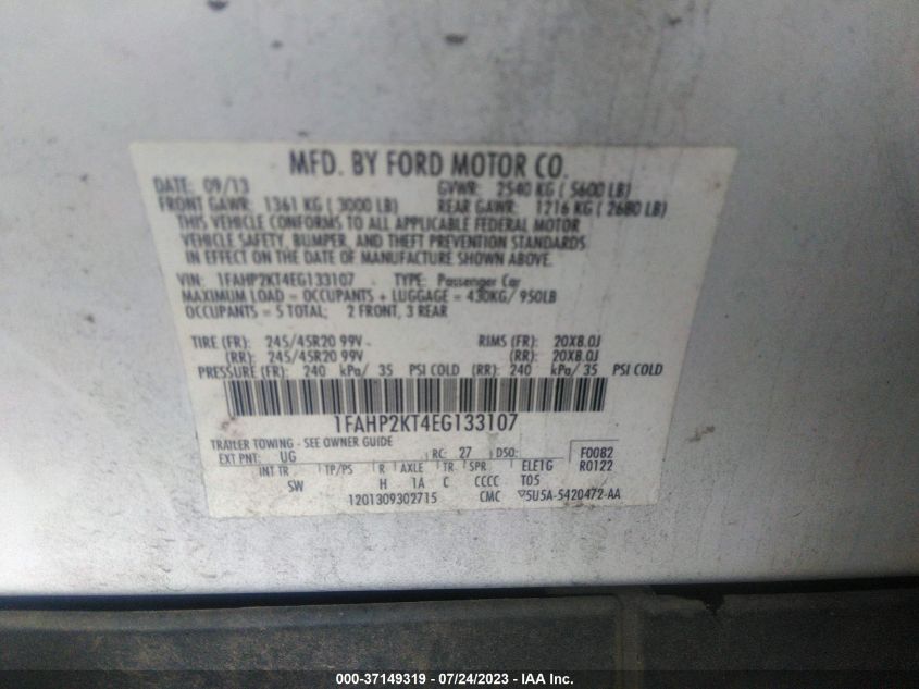 2014 FORD TAURUS SHO - 1FAHP2KT4EG133107