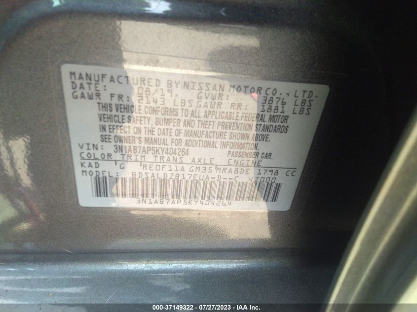 2019 NISSAN SENTRA SV - 3N1AB7AP5KY404264