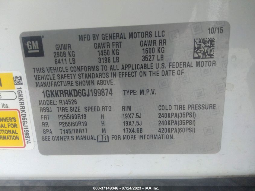 2016 GMC ACADIA SLT - 1GKKRRKD6GJ199874