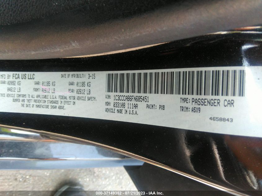 2015 CHRYSLER 200 LIMITED - 1C3CCCAB6FN685451