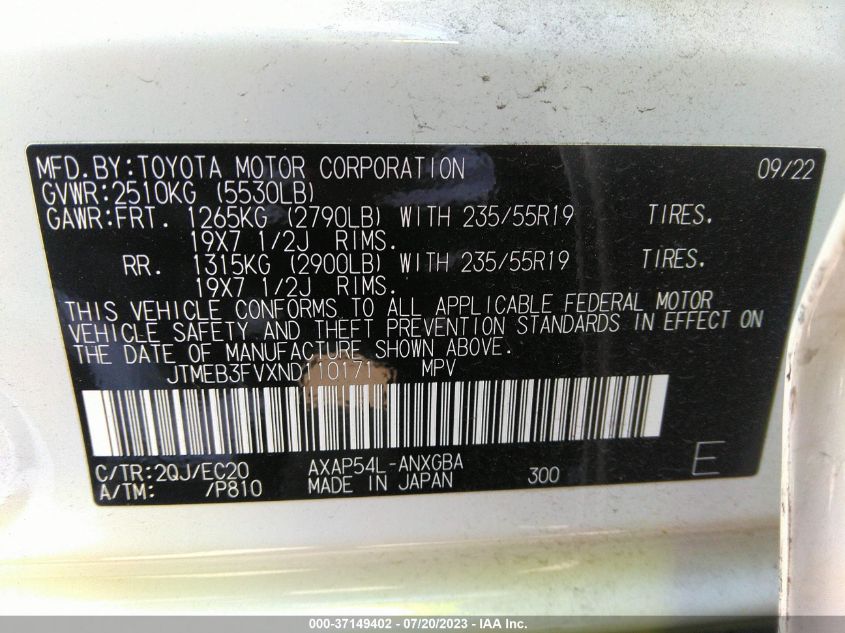 2022 TOYOTA RAV4 PRIME XSE - JTMEB3FVXND110171