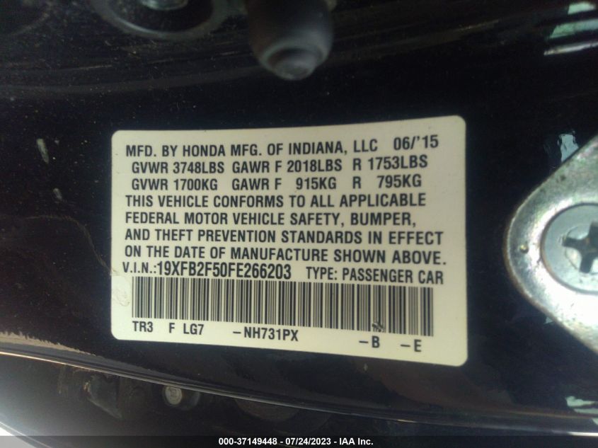 2015 HONDA CIVIC SEDAN LX - 19XFB2F50FE266203
