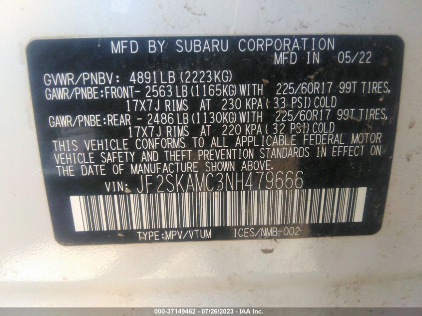 2022 SUBARU FORESTER WILDERNESS - JF2SKAMC3NH479666