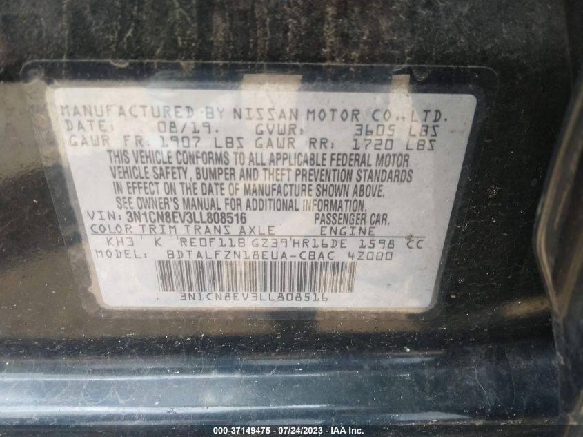 2020 NISSAN VERSA SV - 3N1CN8EV3LL808516