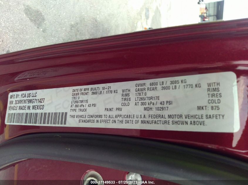 2021 RAM 1500 CLASSIC TRADESMAN - 3C6RR7KT9MG711427