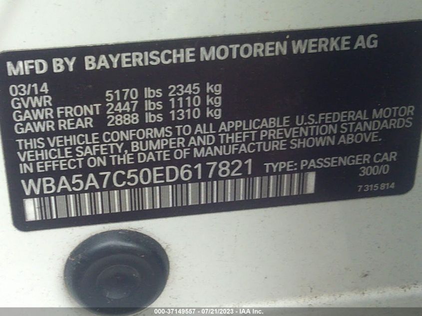 2014 BMW 5 SERIES 528I XDRIVE - WBA5A7C50ED617821