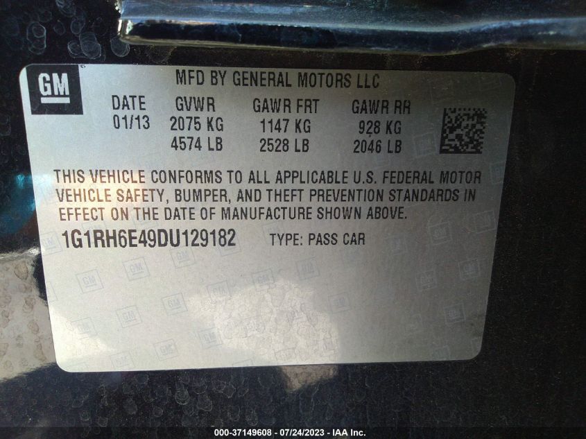 2013 CHEVROLET VOLT - 1G1RH6E49DU129182