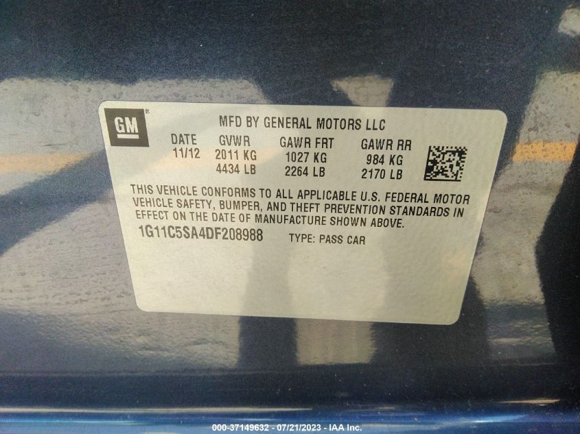 2013 CHEVROLET MALIBU 1LT - 1G11C5SA4DF208988