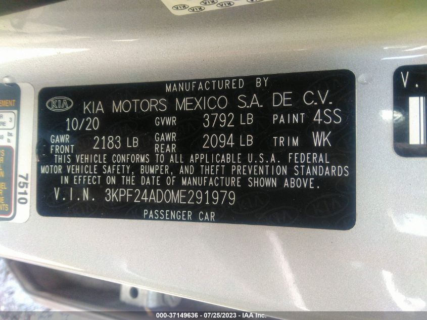 2021 KIA FORTE LXS - 3KPF24AD0ME291979