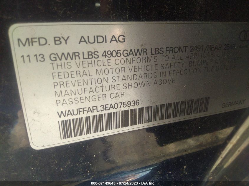 2014 AUDI A4 PREMIUM PLUS - WAUFFAFL3EA075936
