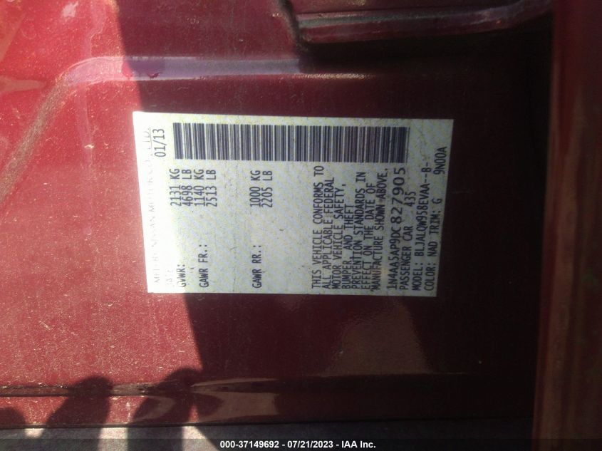 2013 NISSAN MAXIMA 3.5 S - 1N4AA5AP9DC827905