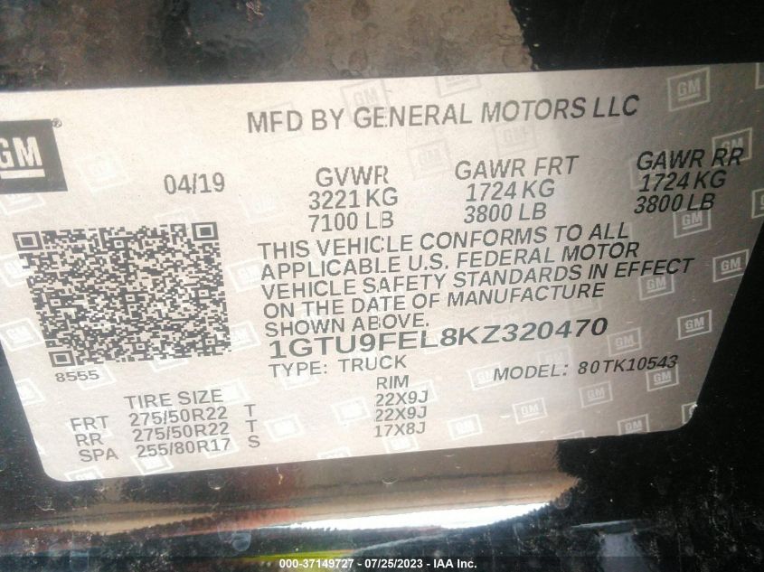 2019 GMC SIERRA 1500 DENALI - 1GTU9FEL8KZ320470