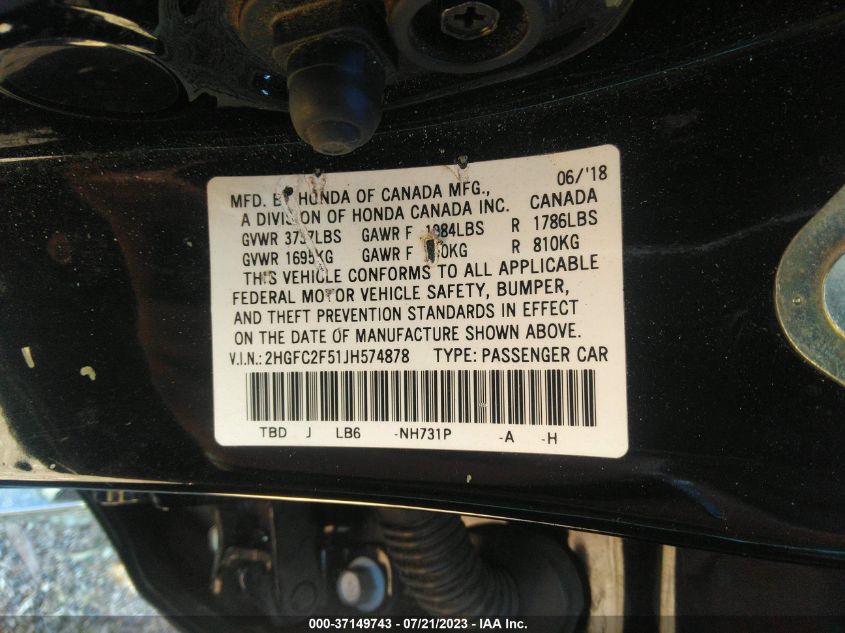 2018 HONDA CIVIC SEDAN LX - 2HGFC2F51JH574878