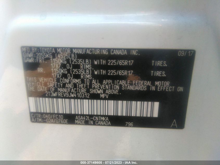 2018 TOYOTA RAV4 ADVENTURE/XLE - 2T3WFREV9JW410312
