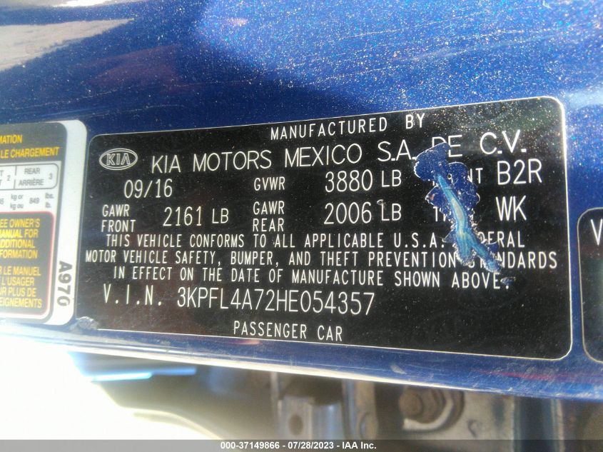 2017 KIA FORTE S - 3KPFL4A72HE054357