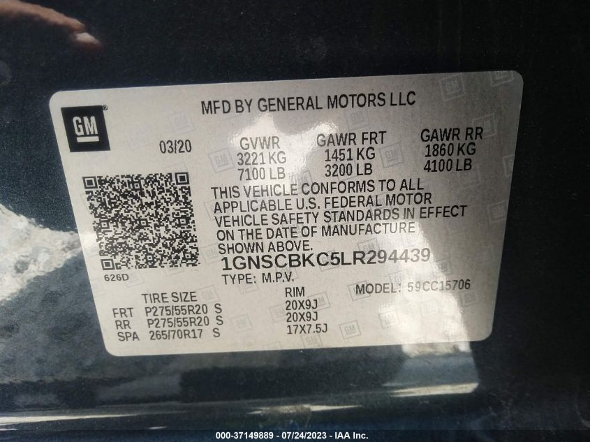 2020 CHEVROLET TAHOE LT - 1GNSCBKC5LR294439