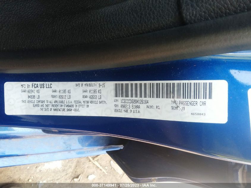 2016 CHRYSLER 200 S - 1C3CCCDG2GN126164