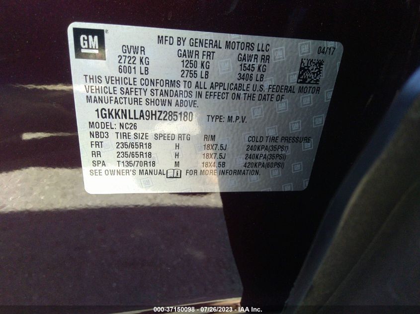 2017 GMC ACADIA SLE - 1GKKNLLA9HZ285180