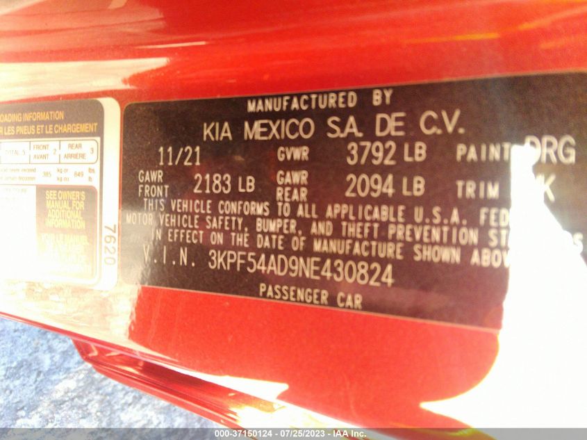 2022 KIA FORTE - 3KTS54AD9NE430824