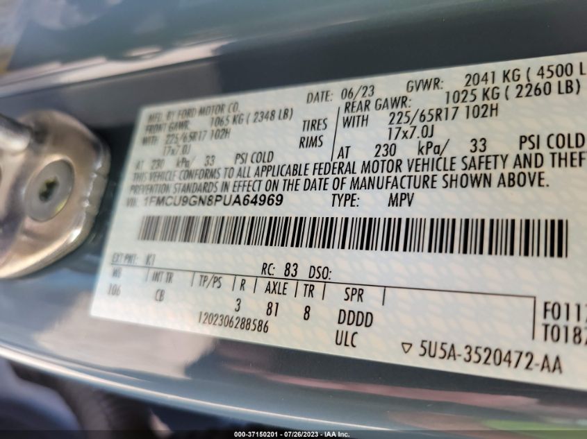 2023 FORD ESCAPE ACTIVE - 1FMCU9GN8PUA64969