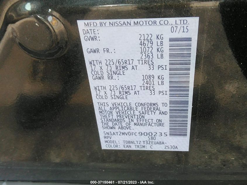 2015 NISSAN ROGUE SV - 5N1AT2MV0FC900235