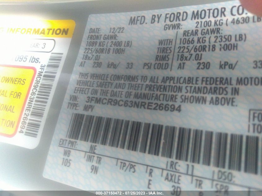 2022 FORD BRONCO SPORT OUTER BANKS - 3FMCR9C63NRE26694