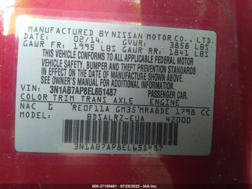 2014 NISSAN SENTRA SR - 3N1AB7AP8EL651487