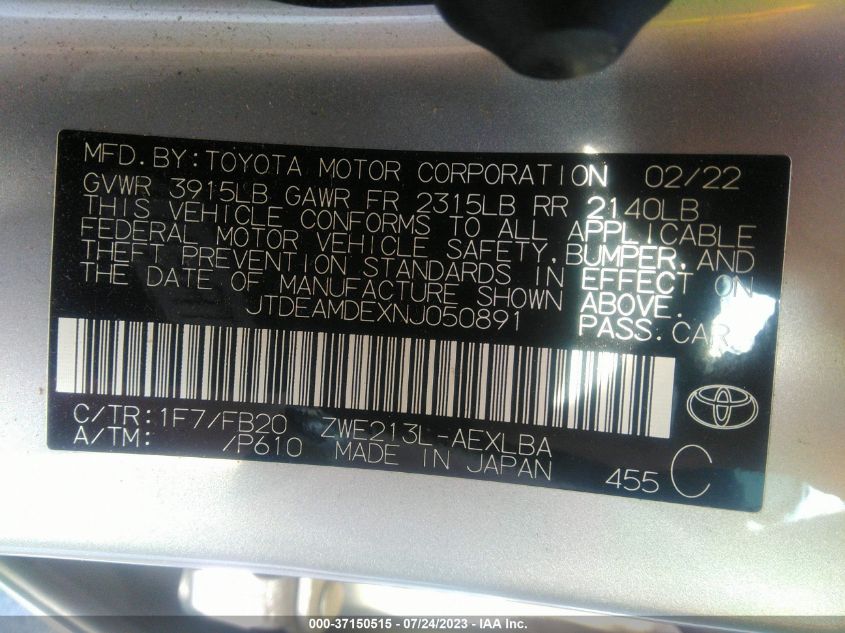2022 TOYOTA COROLLA LE - JTDEAMDEXNJ050891