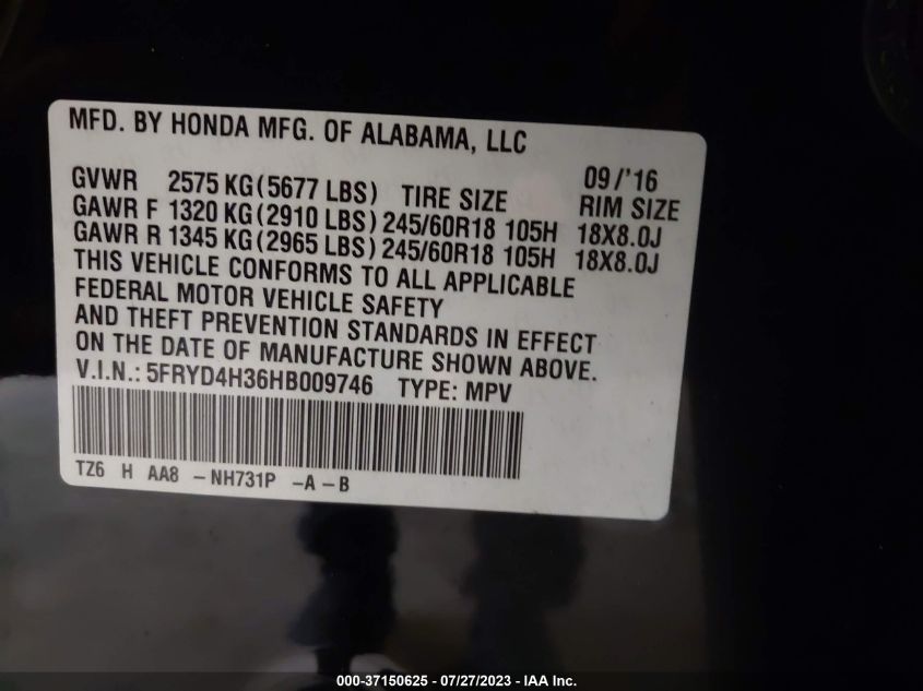 2017 ACURA MDX - 5FRYD4H36HB009746