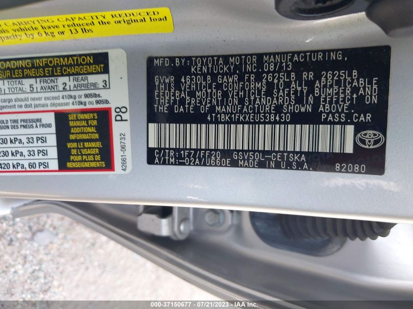2014 TOYOTA CAMRY SE/XLE - 4T1BK1FKXEU538430