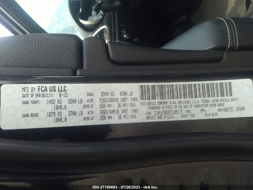 2015 JEEP GRAND CHEROKEE LIMITED - 1C4RJFBG2FC125171