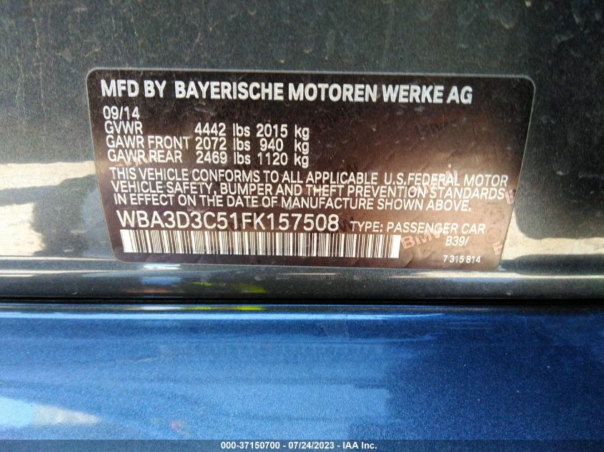 2015 BMW 3 SERIES 328D - WBA3D3C51FK157508