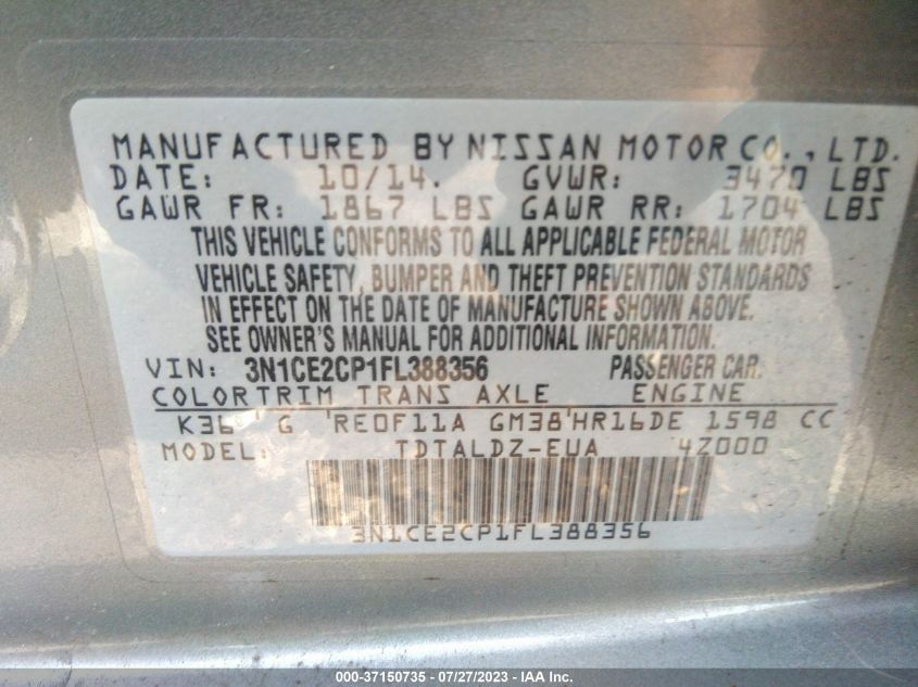 2015 NISSAN VERSA NOTE SV - 3N1CE2CP1FL388356