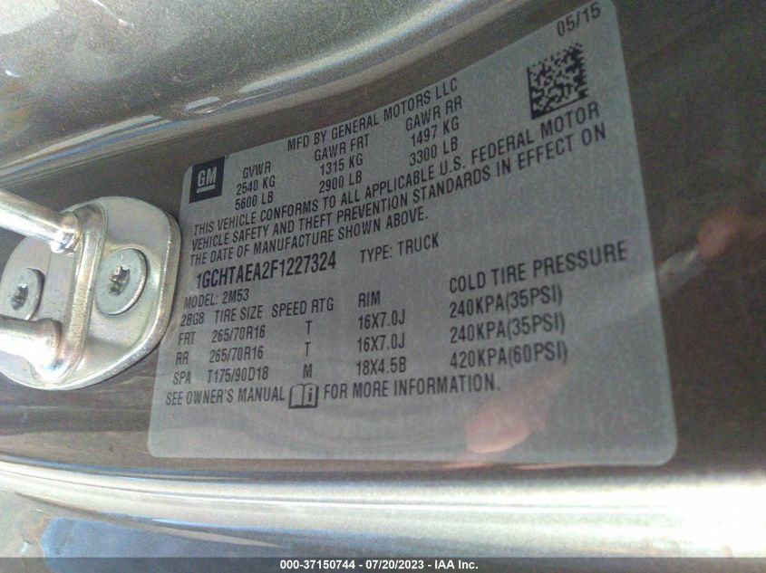 2015 CHEVROLET COLORADO 4WD WT - 1GCHTAEA2F1227324