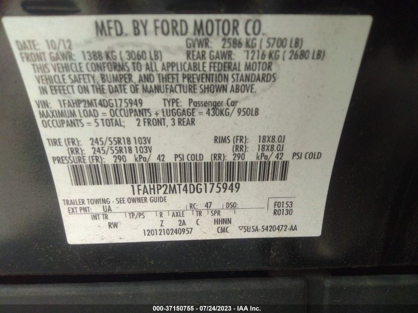2013 FORD SEDAN POLICE INTERCEPTOR 1FAHP2MT4DG175949