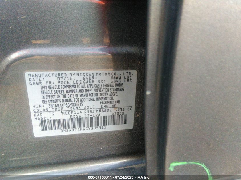 2016 NISSAN SENTRA SV - 3N1AB7AP6GY309915