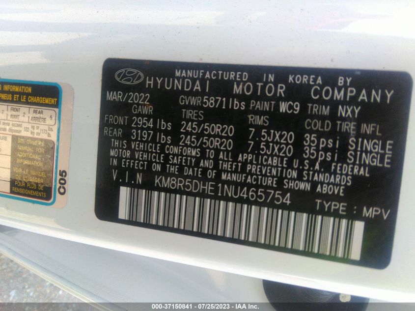 2022 HYUNDAI PALISADE LIMITED - KM8R5DHE1NU465754